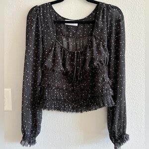 A2 - #106 Mod on trend black and white speckled blouse top size medium